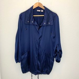 CHICOS Silk Button down Duster navy blue large